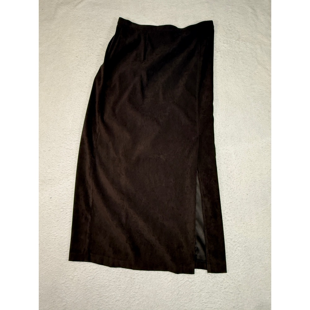 Tribal Brown Faux Suede Midi Skirt Stretch Side Slit Size 8 31820-58